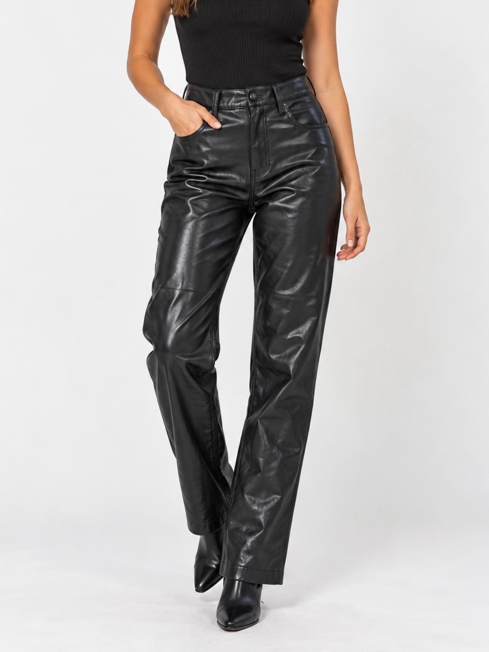 Abercrombie & Fitch Black Faux Leather Straight-Leg Pants